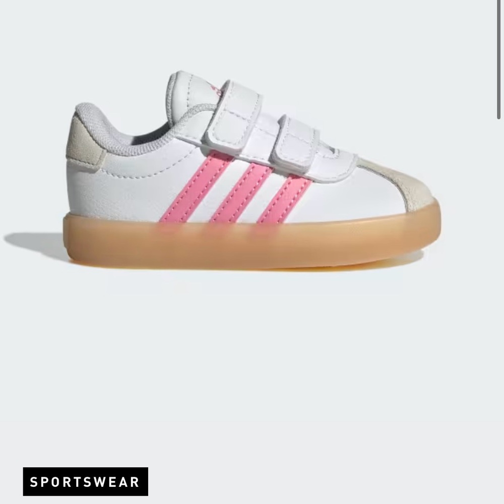 Adidas Toddler White and Pink Sneakers with Tan Sole